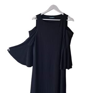 Luaren Ralph Lauren Black Cold Shoulder Jersey Knit Dress with Flounce Sleeves